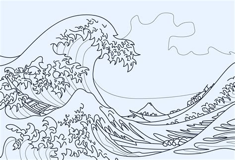 The Great Wave of Kanagawa coloring page 1218607 Vector Art at Vecteezy