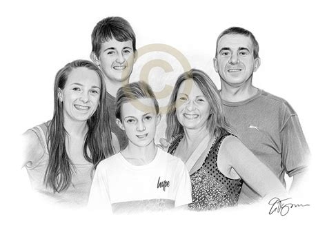 Pencil drawing commission of a family by UK artist Gary Tymon