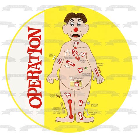 Operation Game Mattel Man Body Bones Yellow Background Edible Cake Top ...