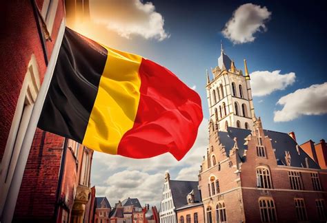 Premium Photo | The Belgium Flag waving on the sky background in ...