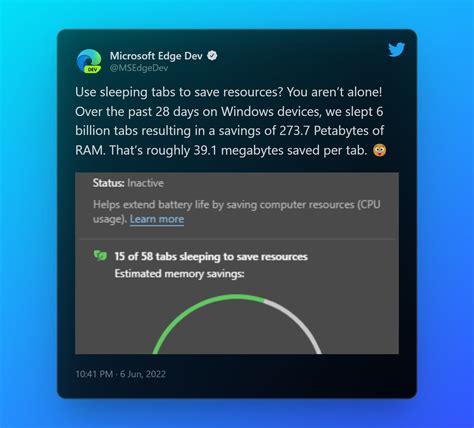 Microsoft: функция «Спящие вкладки» в Edge сэкономила более 273 петабайт оперативной памяти за ...