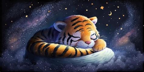 Premium Photo | A tiger sleeping on a cloud