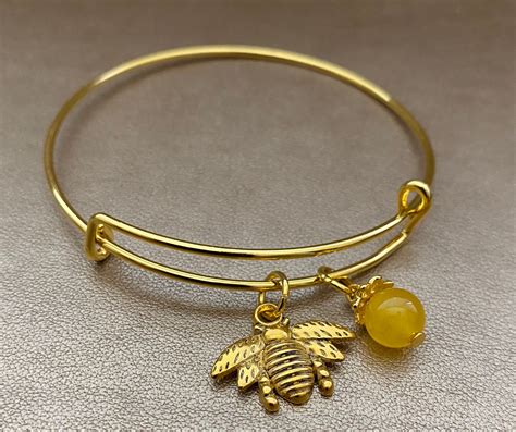 Bee Charm Bracelet Bee Charm Bangle Gold Bangle Bracelet | Etsy