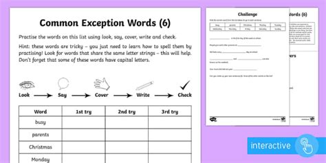 Year 2 Spelling Practice Common Exception Words (6) Worksheet