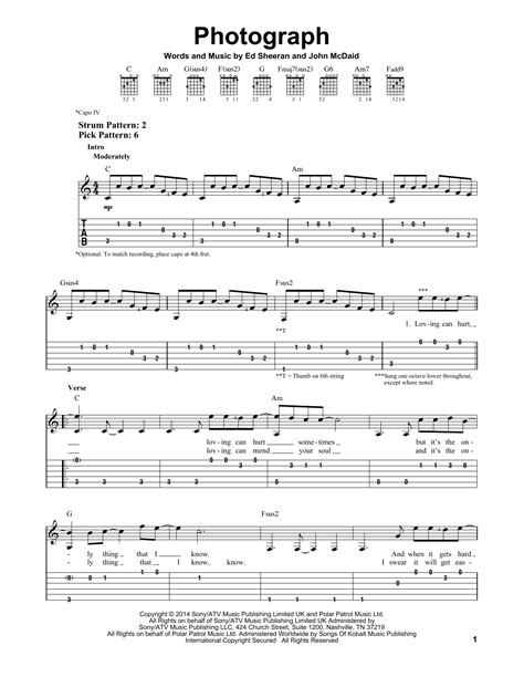 Photograph by Ed Sheeran Sheet Music for Easy Guitar Tab at Sheet Music ...