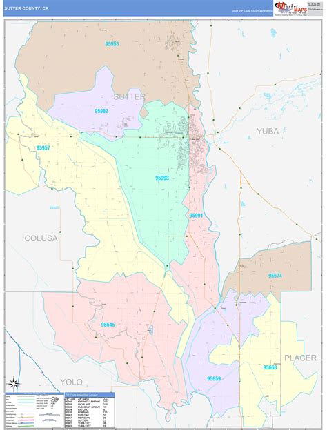 Sutter County, CA Wall Map Color Cast Style by MarketMAPS - MapSales.com