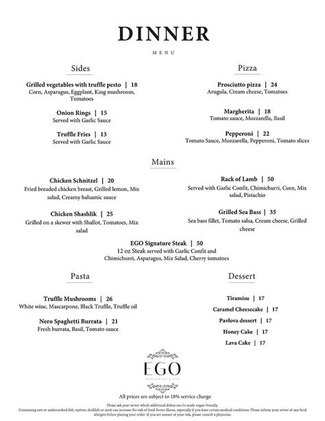 Menu | EGO Restaurant & Bar | Thornhill