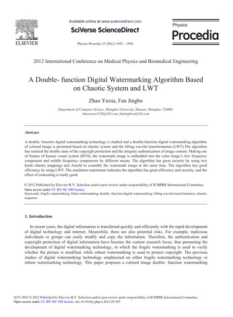 (PDF) A Double-function Digital Watermarking Algorithm Based on Chaotic System and LWT