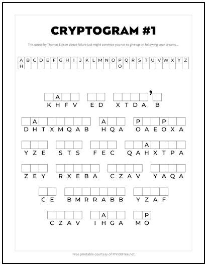 Cryptogram 1 – Thomas Edison Quote | Print it Free