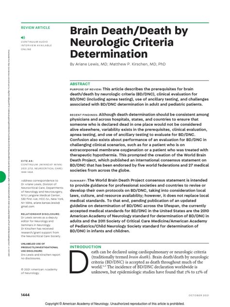 Brain Death Death by Neurologic Criteria.15 | PDF | Death | Neurology