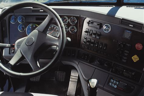 Dashboard Inside a Semi Truck: Gauges and Instruments