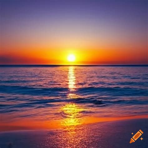 Sunset at the beach with calm blue sea