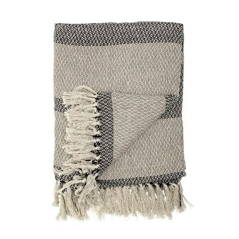 Gray Cotton Fringe Throw Blanket