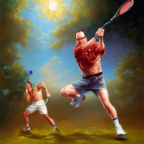 jim cornette swinging a tennis racket, an oil painting | Stable Diffusion | OpenArt