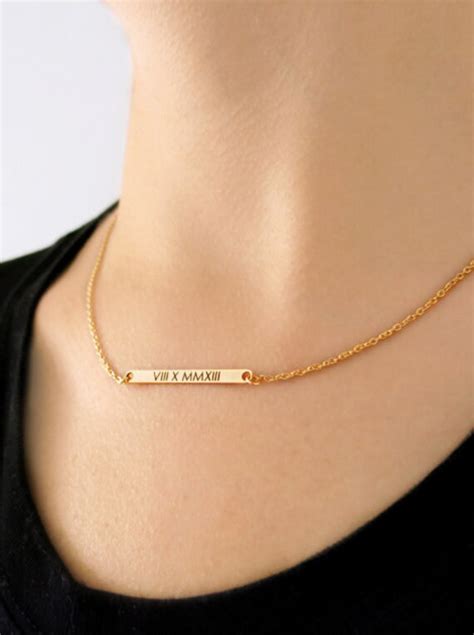 Roman Numeral Necklace Personalized Bar Necklace Anniversary