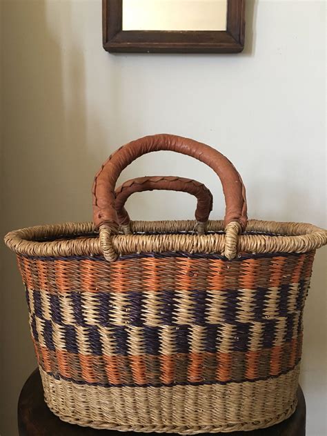 Hand Woven Basket / the Blessing Basket With Leather Handles / | Etsy