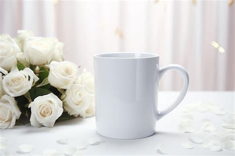 Premium Photo | A white blank mug with handle mockup wedding vanue for celebration concept for ...