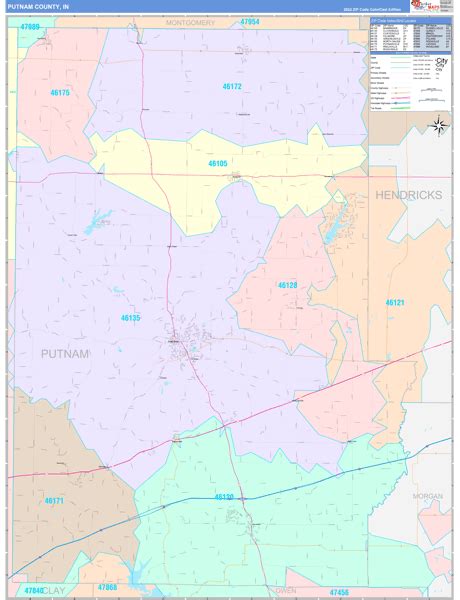 Putnam County, IN Wall Map Color Cast Style