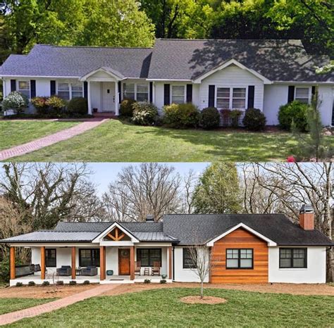 Modern farmhouse look with wood against white - black metal roof ...