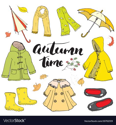 Autumn season clothes set Hand drawn doodles and Vector Image