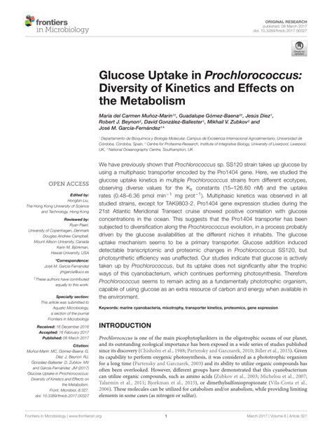 (PDF) Glucose Uptake in Prochlorococcus: Diversity of Kinetics and ...