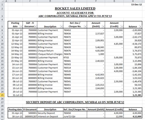 Customer Account Statement Template in Excel