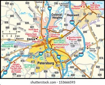 Petersburg Virginia Area Map Stock Vector (Royalty Free) 153666593 ...