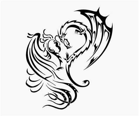 Dragon Tattoos Designs - Dragon Phoenix Tribal Tattoo, HD Png Download , Transparent Png Image ...