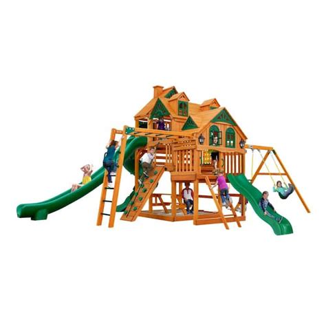 Gorilla Playsets Empire Wooden Outdoor Playset with Monkey Bars, 3 ...