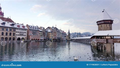 Chapel Bridge in the Winter, Lucerne, Switzerland. Stock Image - Image ...