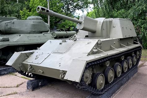 Restored SU-76 Red Army Soviet WW2 76mm Self Propelled Gun in Moscow