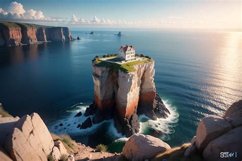 Premium AI Image | A house on a cliff in the ocean