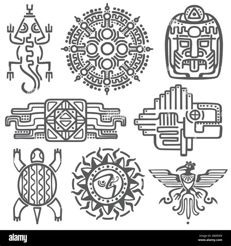 Ancient mexican vector mythology symbols. american aztec, mayan culture ...