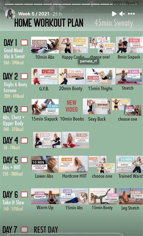 Pamela-Reif-Weekly-Plan in 2022 | Workout plan, At home workout plan, At home workouts