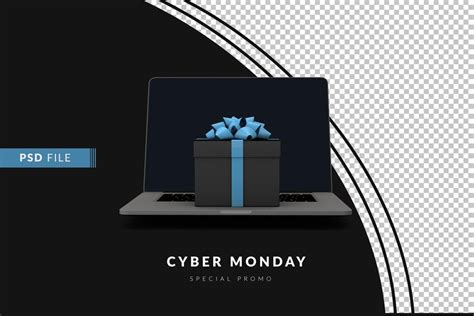 Premium PSD | Cyber monday concept with computer and gift box