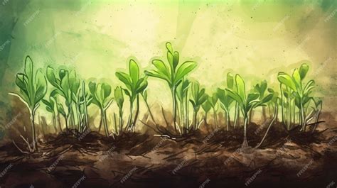 Premium AI Image | A drawing of young plants sprouting from the ground.