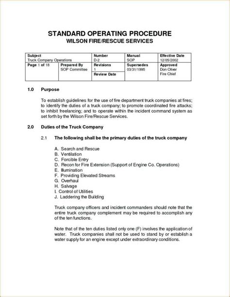 Template For Standard Operating Procedures Manual regarding Procedure ...