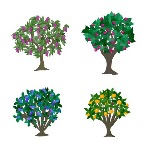 Different Trees Clipart PNG Images, Different Varieties Of Colorful Fruit Trees, Blueberry ...
