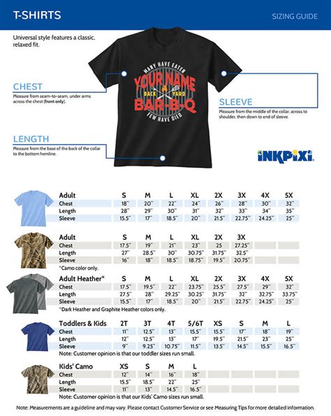 T Shirt Sizing Chart