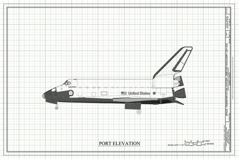 Space Shuttle Discovery Port Elevation Blueprint Poster Discovery ...