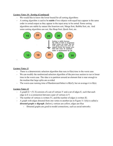 2nd Half of CS114 Notes - Lecture Notes 10 - Sorting (Continued) - We ...