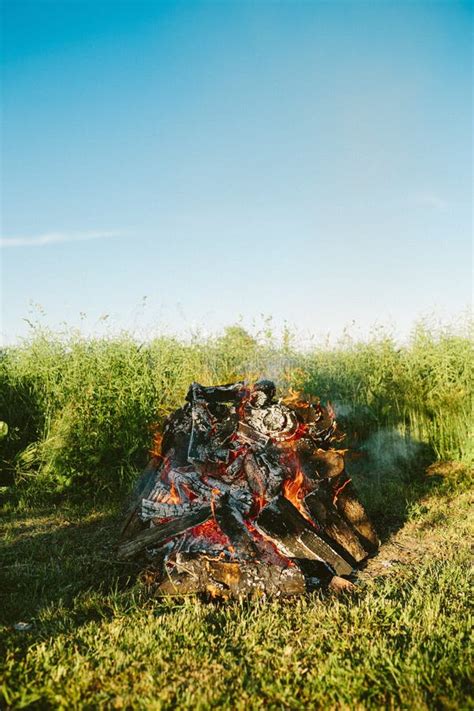 Vertical of a Midsummer Solstice Bonfire, Traditional Latvian Summer Solstice Celebration Stock ...