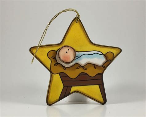 Baby Jesus in manger nativity ornament Bethlehem star | Etsy in 2021 | Nativity ornaments, Hand ...