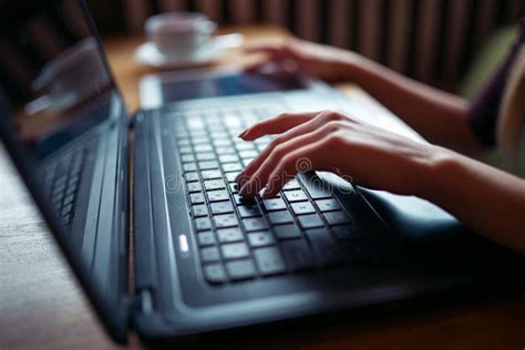 Hands on Laptop Keyboard Close Up Stock Photo - Image of adult ...