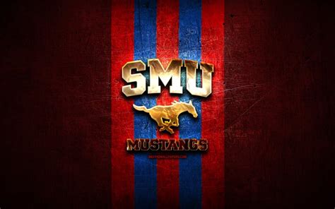 Download wallpapers SMU Mustangs, golden logo, NCAA, red metal ...