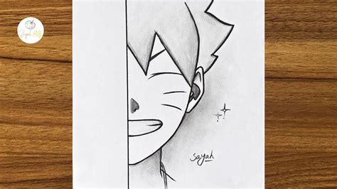 Easy anime sketch || how to draw Boruto Uzumaki half face easy step by step || Drawing Naruto