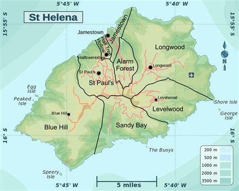 Large elevation map of St. Helena Island with districts | St. Helena | Africa | Mapsland | Maps ...