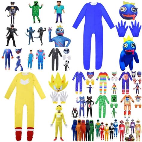 KIDS ROBLOX RAINBOW Friend Costume Jumpsuit Mask Halloween Cosplay ...