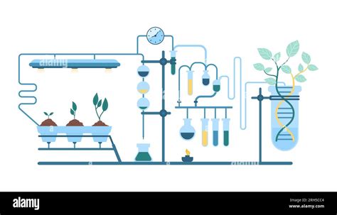 Biotech scientific research in laboratory vector illustration. Cartoon experimental lab ...