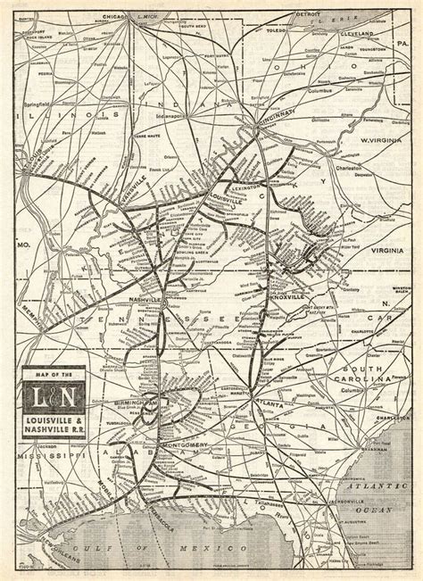 1947 Antique LOUISVILLE & NASHVILLE Railroad Map Vintage L&N Railway ...